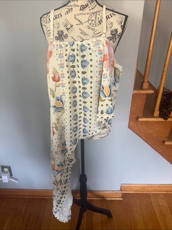 SHEIN Tops - Shein Floral Asymmetrical Camisole Top - Cream with Blue & Coral Flowers